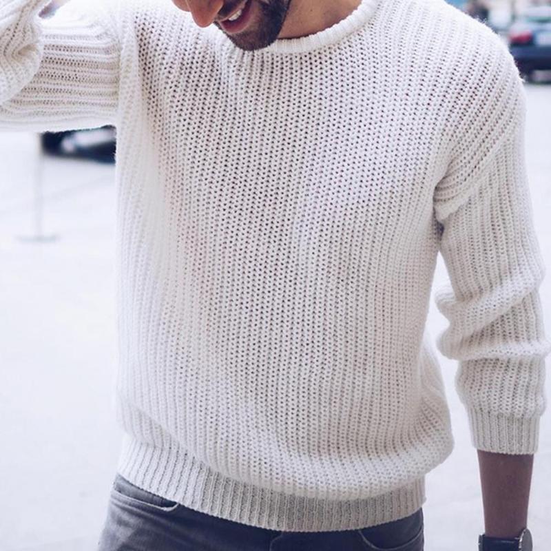 

Men' Sweaters Knitted Sweater Pullover Long Pullovers Streetwear Winter Warm Outwear O Neck Sleeve Top, White