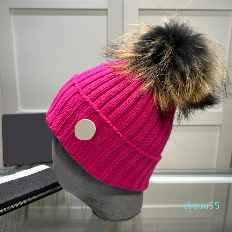 

Beanie/Skull Caps Designer Winter Knitted Woolen Hat Women Chunky Knit Thick, Red