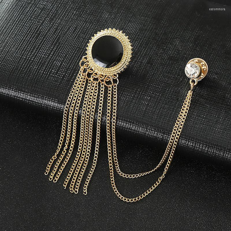 

Brooches Men's Temperament Tassel Chain Brooch Suit Gold Color Crown Pin Accessories Clothing Personality Retro Badge Luxury Collar Pins