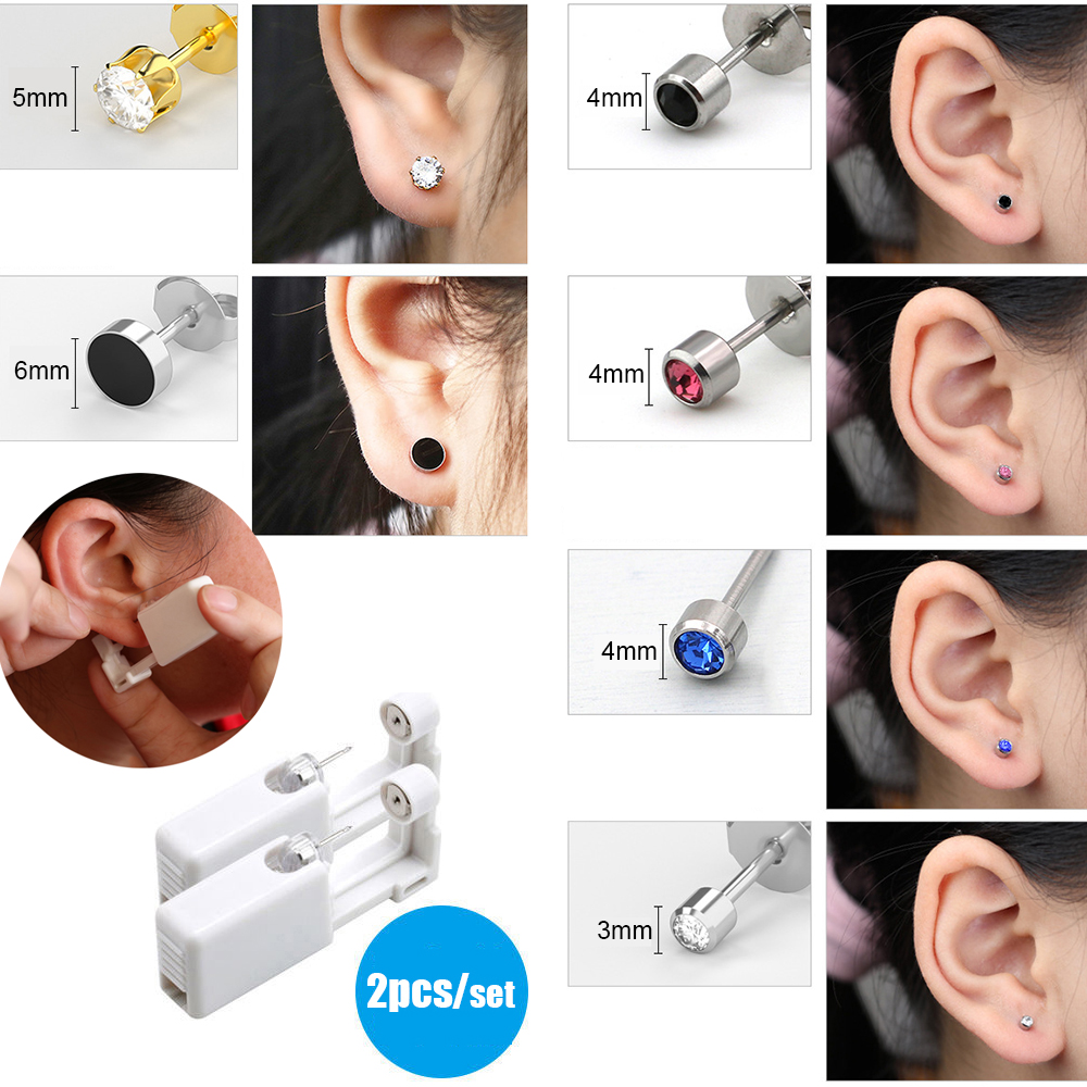 

2Pcs/set Disposable Sterile Ear Nose Piercing Gun Kit Safety Portable Self Ear Nose Pierce Tool with Stud