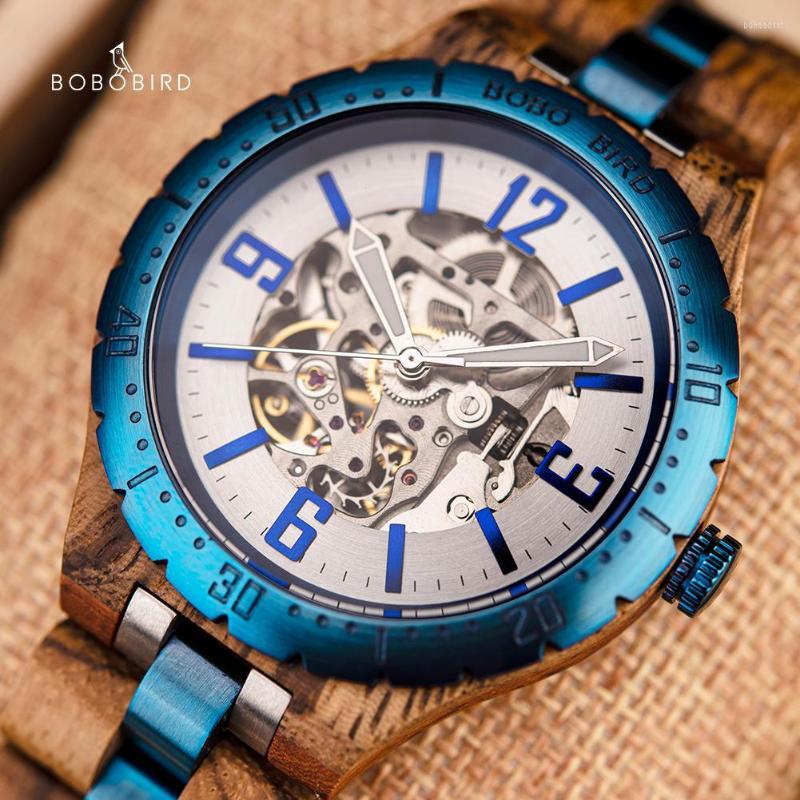 

Wristwatches Men Mechanical Watch BOBO BIRD 2022 Top Fashion Business Blue Wooden Wristwatch Quality Movement Gift For Lover, Ugq029-3