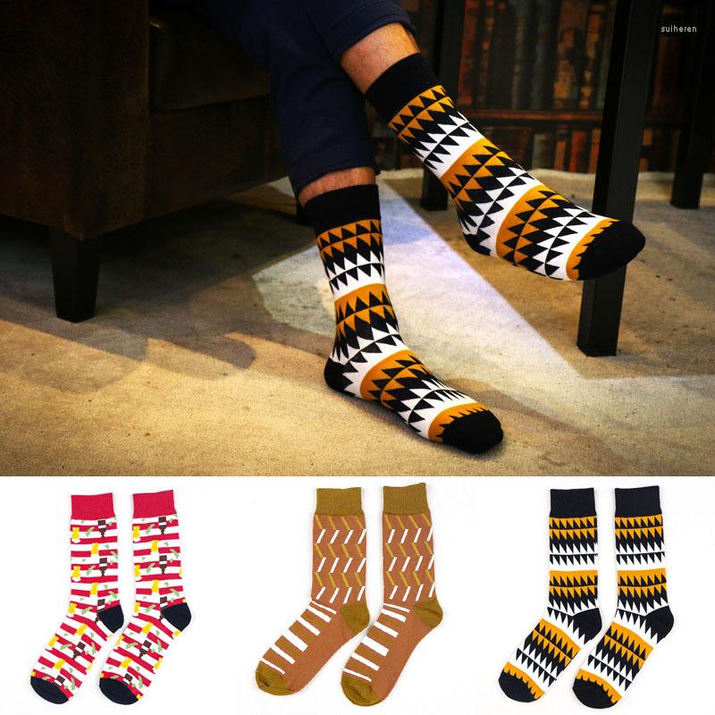 

Men's Socks 2022 Summer Fashion Color Striped Jacquard Art Hit Point Long Crew Happy Men Harajuku Dress