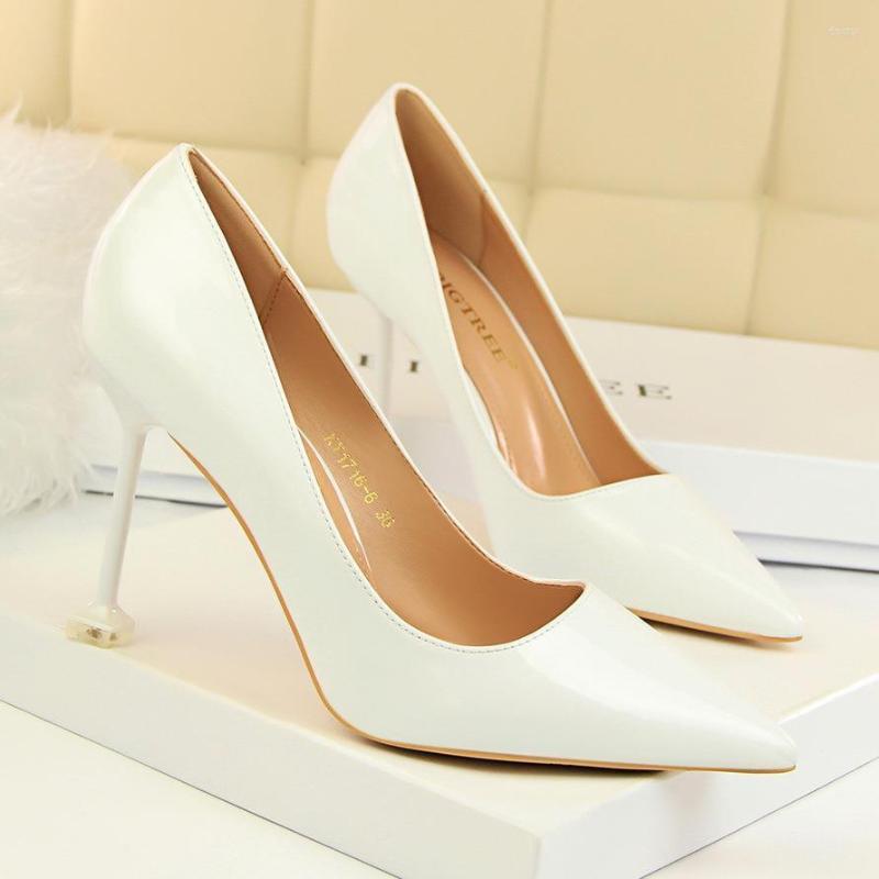 

Dress Shoes Korean Fashion Simple Thin Heels High Patent Leather Shallow Mouth Pointed Sexy Single, Black