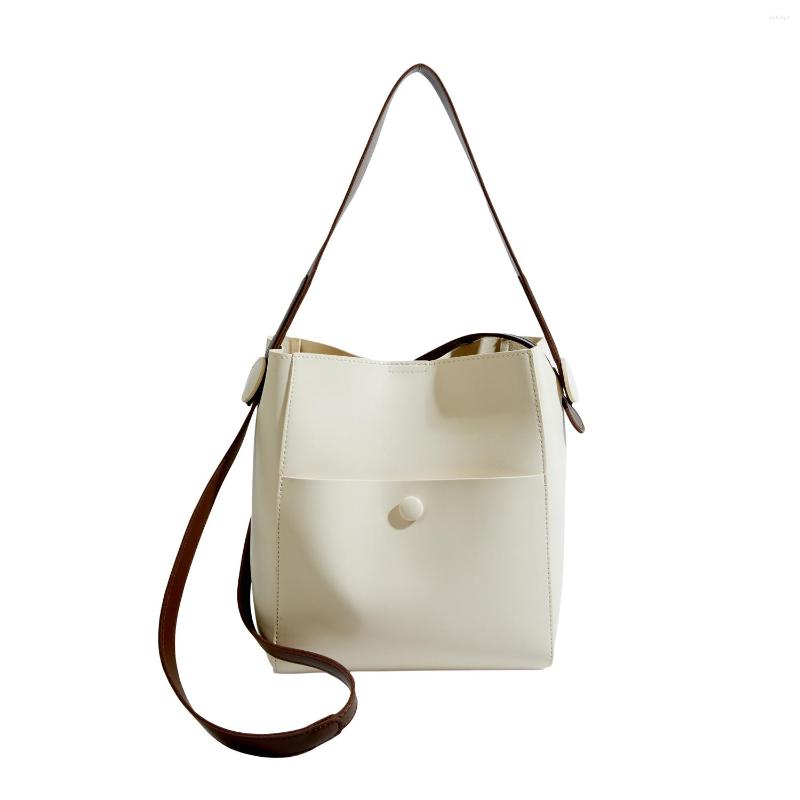 

Duffel Bags Maxdutti Ins Blogger Fashion Bucket Bag Women Simple Leather Handbag Casual Messenger, Beige