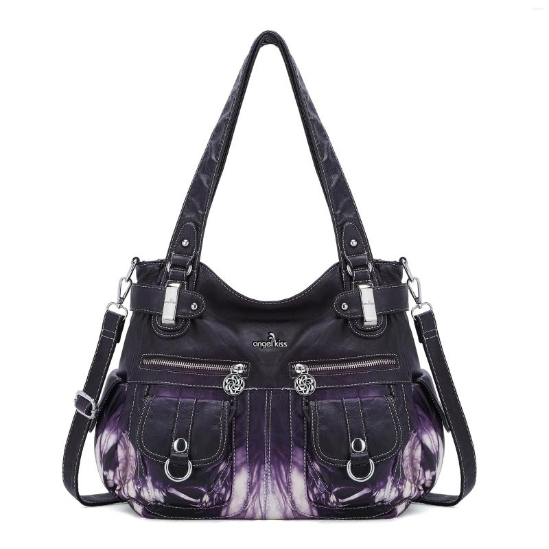 

Evening Bags Angel Kiss Washed PU Material Tie-Dye Women Shoulder Bag Fashion Satchel Messenger Tote With Adjustable Long Strap, Black