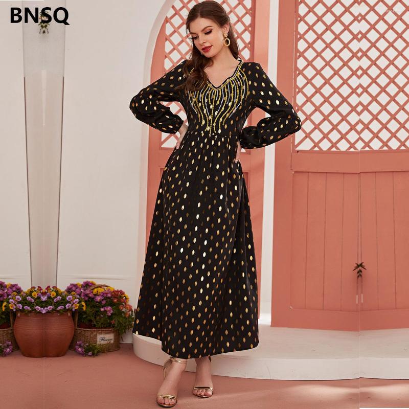 

Casual Dresses Women' V-Neck Long-Sleeved Dress 2022 Fashion Stamping Polka Dot Printing Stitching Waist Embroidered Long Skirt, Black