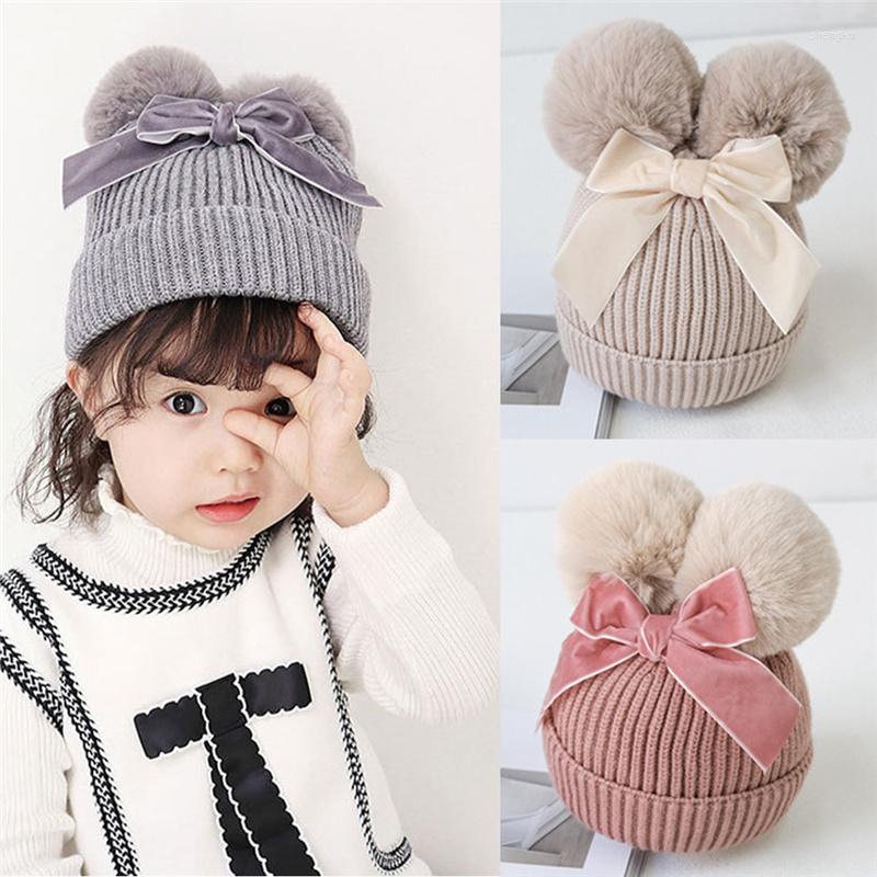 

Hair Accessories Blotona Born Kids Baby Boys Girls Double Fur Pom Hat Winter Warm Knit Bobble Beanie Cap, Black