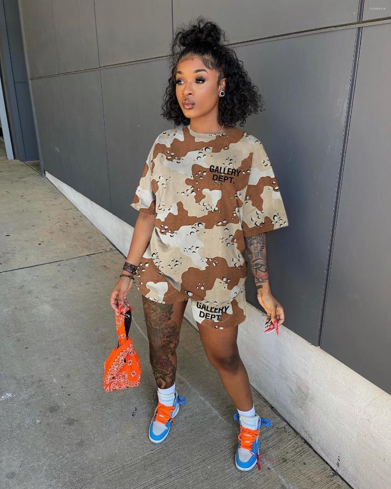

Women' Tracksuits 2022 Summer Women Camouflage Printi Loose Top And Elastic Waist Shorts Two Piece Set Fashion Casual Party Outfits, Gray