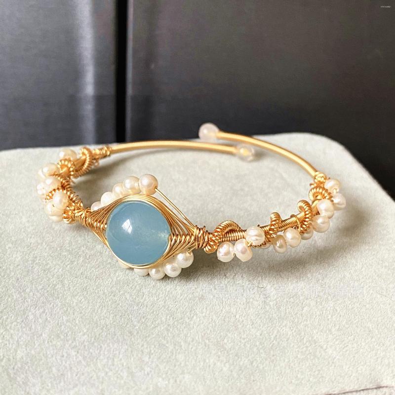 

Bangle BOEYCJR Blue Stone Bead Open & Bracelets Vintage Fashion Jewelry Classical For Women