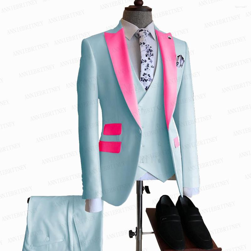 

Men's Suits 2022 Fashion Sky Blue Suit Men 3 Pieces Slim Fit Custom Groom Wedding Prom Jacket Double Breasted Vest Pants Dress Tuxedo, Beige