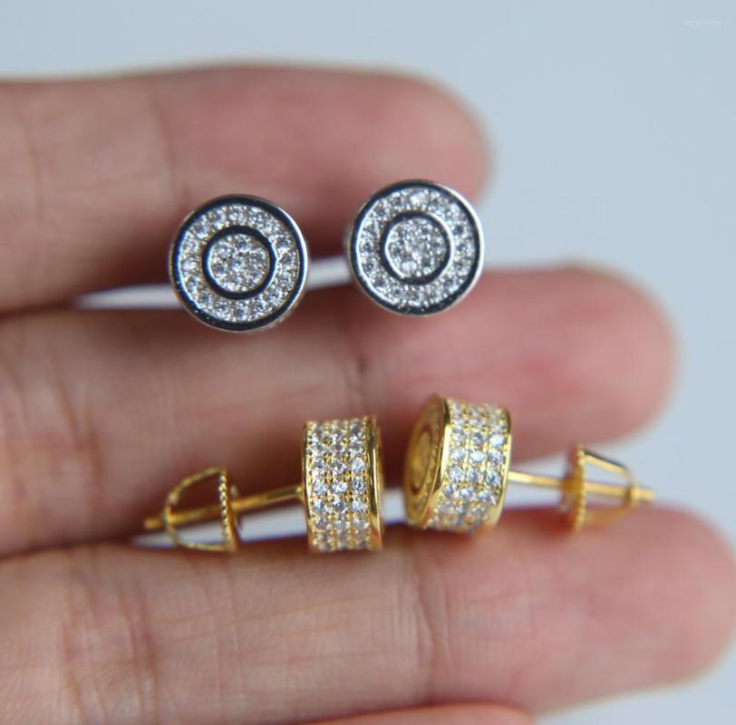 

Dangle Earrings 2022 Hip Hop Bling 9mm Round Dots Front Side Full Zirconia Sparking Micro Pave Cz Screwback Gold Filled Earring Fro Men