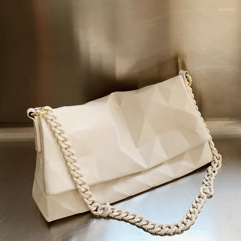 

Evening Bags Geometric Pattern PU Leather Armpit Bag For Women 2022 Solid Color Chain Shoulder Handbags Female Travel Fashion Hand, Black