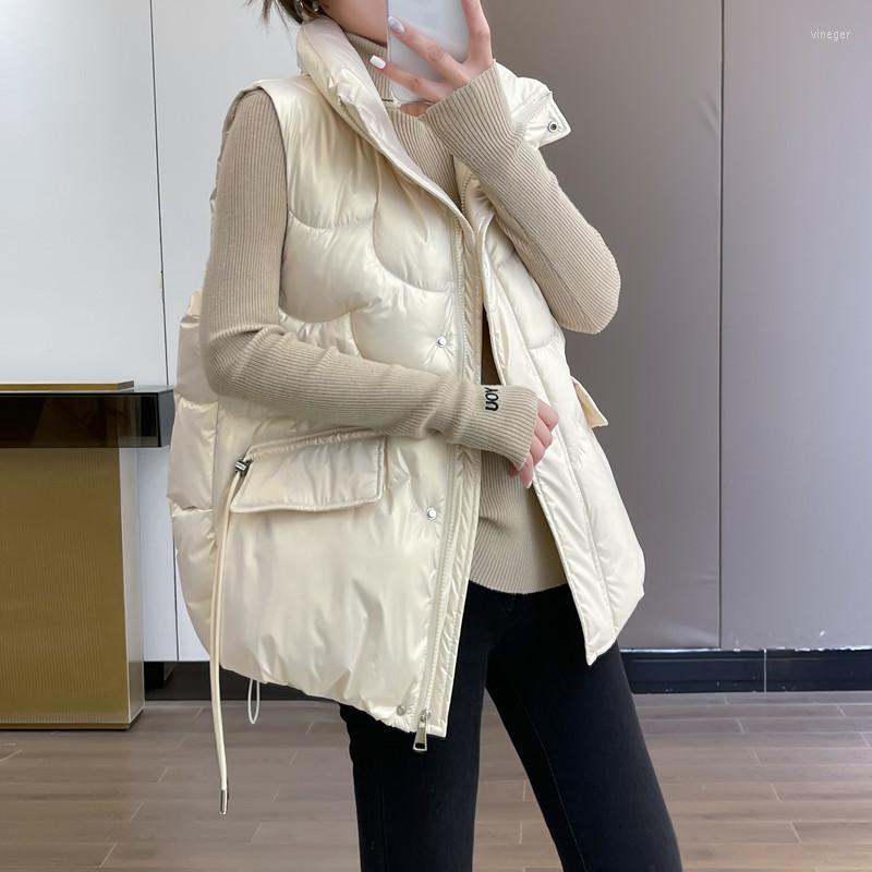 

Women's Vests Ladies Vest 2022 Winter Fashion Down Cotton Sexy Korean Version Of The Hooded Jacket Students, Beige