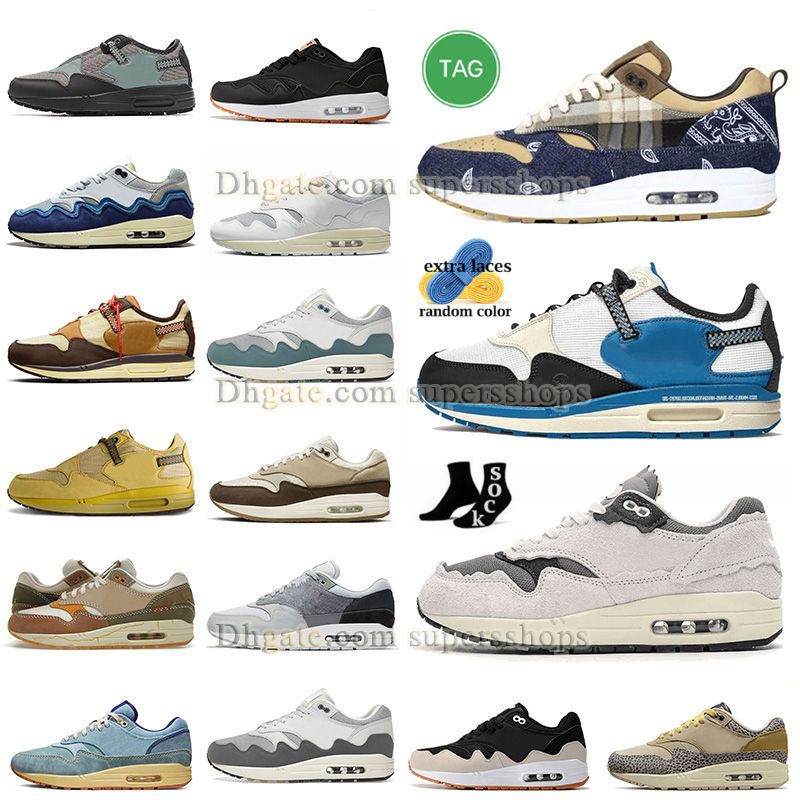 

Top Quality Running Shoes Airmaxs Max 1 Air Fargment Bandana Dirty Denim Protection Pack Baroque Brown Patta Waves Noise Aqua London Sneakers Trainers Eur47, A29 40-45 with39