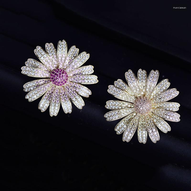 

Brooches OKILY Lovely Plant Yellow CZ Pins And Brooch Daisy Flower Zircon Sweater Scarf Accessories Jewelry