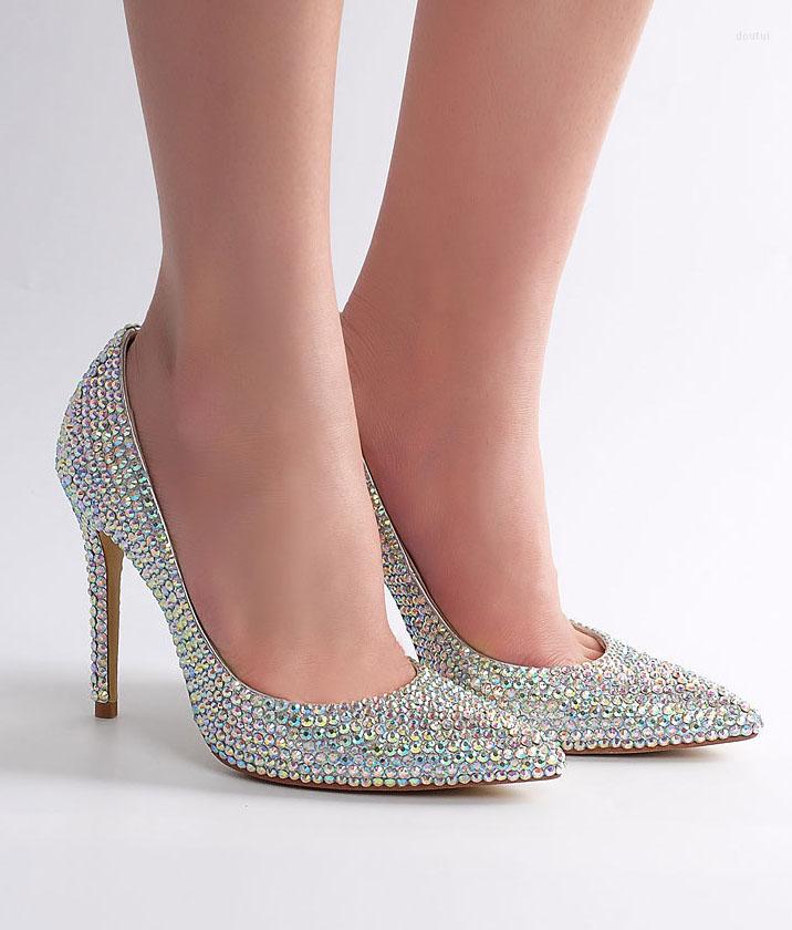 

Dress Shoes Luxury Full Rhinestone Wedding Pumps Glitter Crystal Stiletto Heels Pointed Toe 10 Cm High Ladies Evening, Picture shown