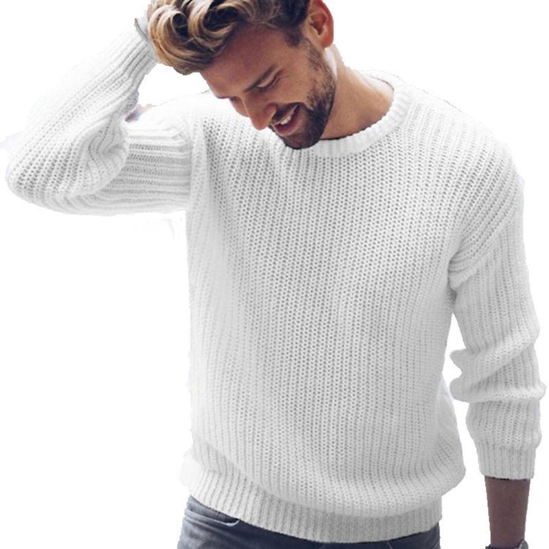 

Men' Sweaters Casual Solid Pullover Sweater Autumn Winter Knitted Trutleneck Blouse Top Free, White