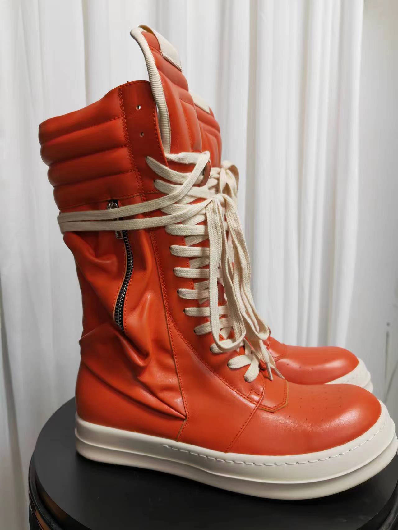 

Rick Casual Men's Shoes Cowhide High Top Winter RO Owens Thermal Boots for Men and Women DEX2, Orange