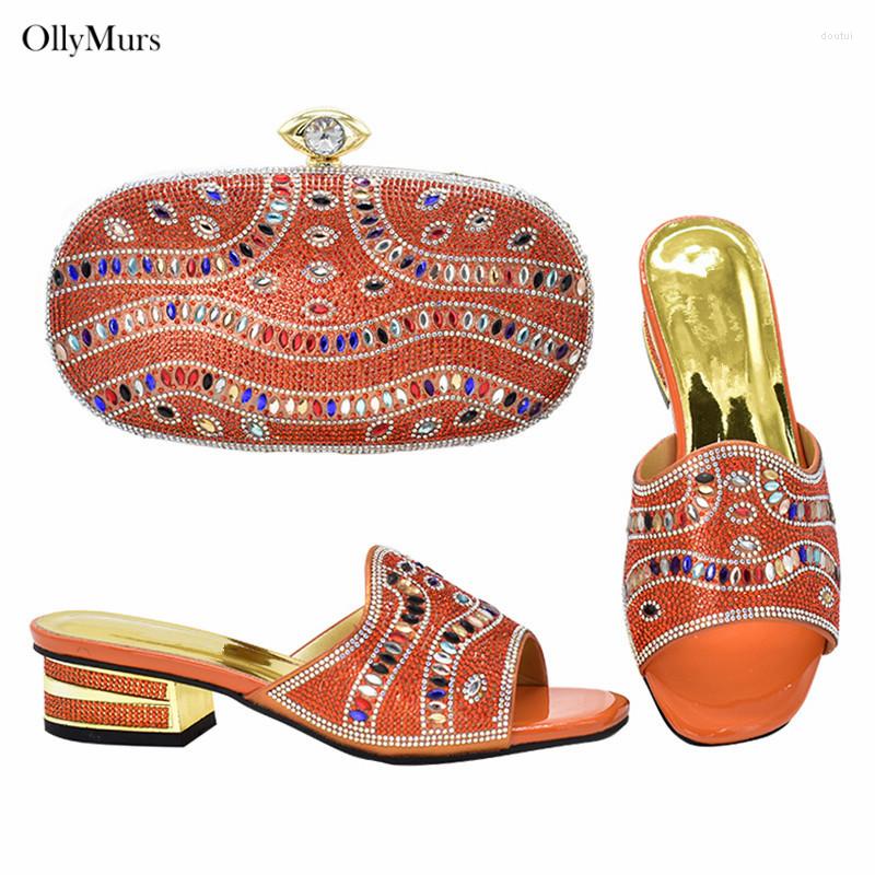 

Dress Shoes Orange Color Parties Italian And Bag Matching Set Nigerian Elegant Pumps For Evening Party, Black