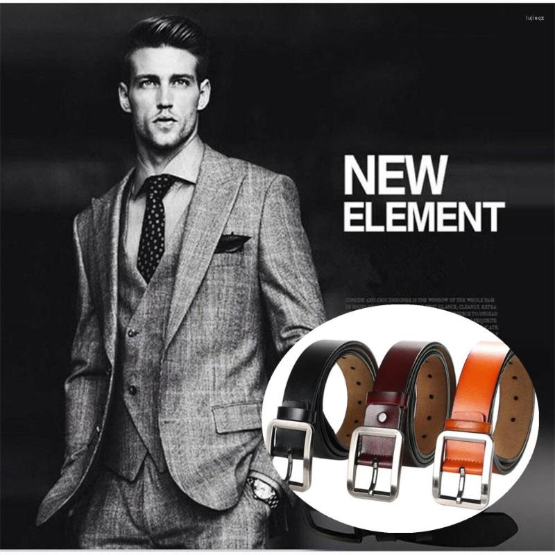

Belts Genuine Leather Full Grain Men'S Belt Business Cowboy Waistband Pin Buckle Men Vintage Two-Layer High Quality, Black
