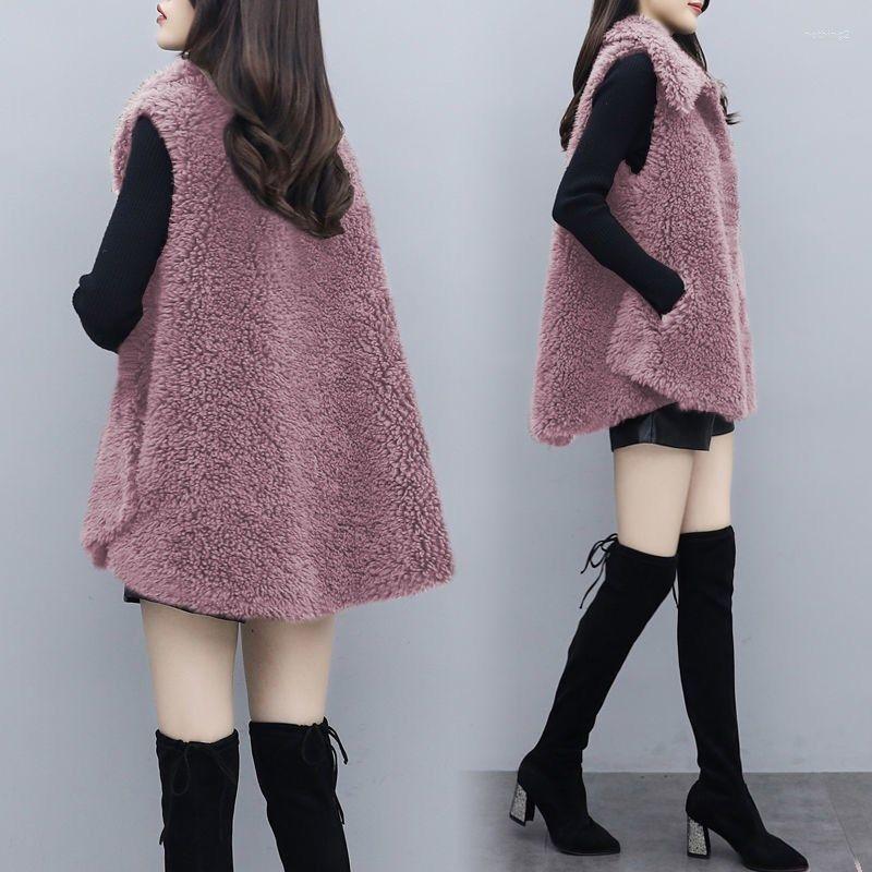 

Women's Vests Winter Women's Lamb Fleece Vest Fashion Double Sided Plush Long Coat Loose Imitation Cashmere Tops, Auburn