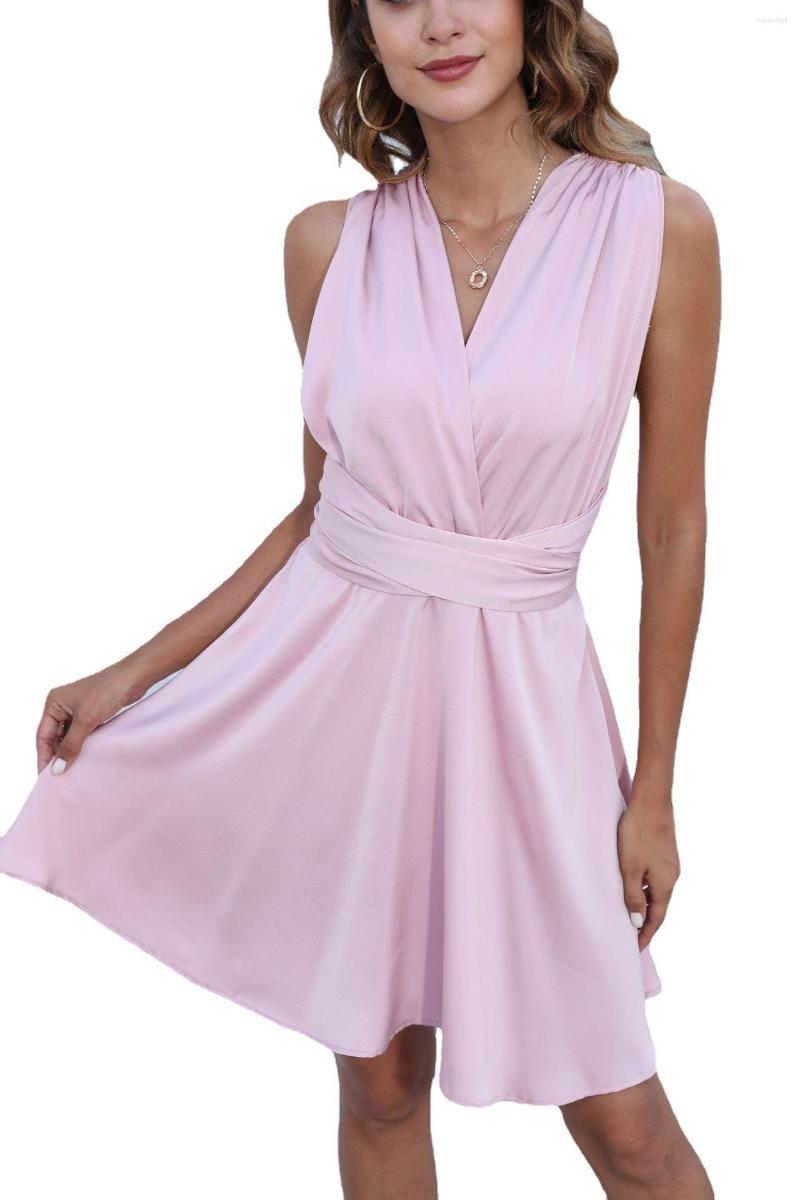 

Casual Dresses Women Elegant Backless Dress 2022 Summer Fashion V-neck Cross Office Lady Party Vacation Beach Clothes, Purple