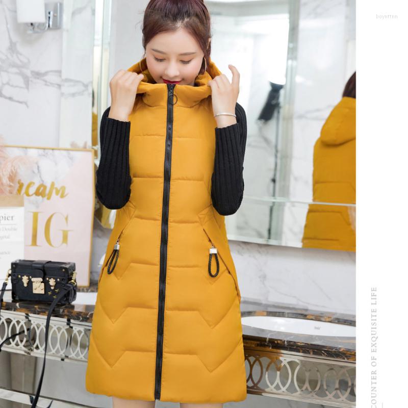 

Women's Vests 2022 Autumn And Winter Down Cotton Solid Color Mid-length Slim Fit Vest Women's Korean Version Sleeveless Waistcoat, Black