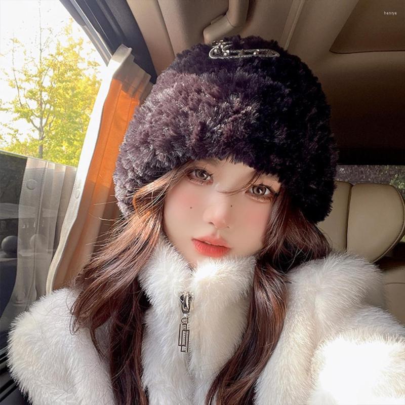 

Berets Keep Warm Autumn Winter Plush Ear Protection Bucket Hat For Outdoor, Black