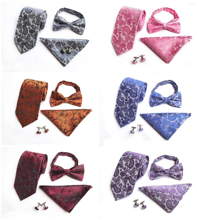 

Bow Ties Fashion Unique Design Business Men's Tie Pocket Towel Cuffs 4 Piece Set Quality Polyester Silk Dress Accessories