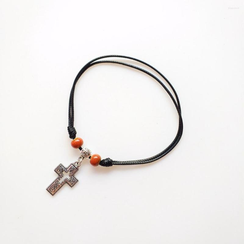 

Link Bracelets CottvoAdjustable Wax Nylon Pu Leather Rope Chain Religious Crucifix Cross Charms For Women Jewelry Church Gifts