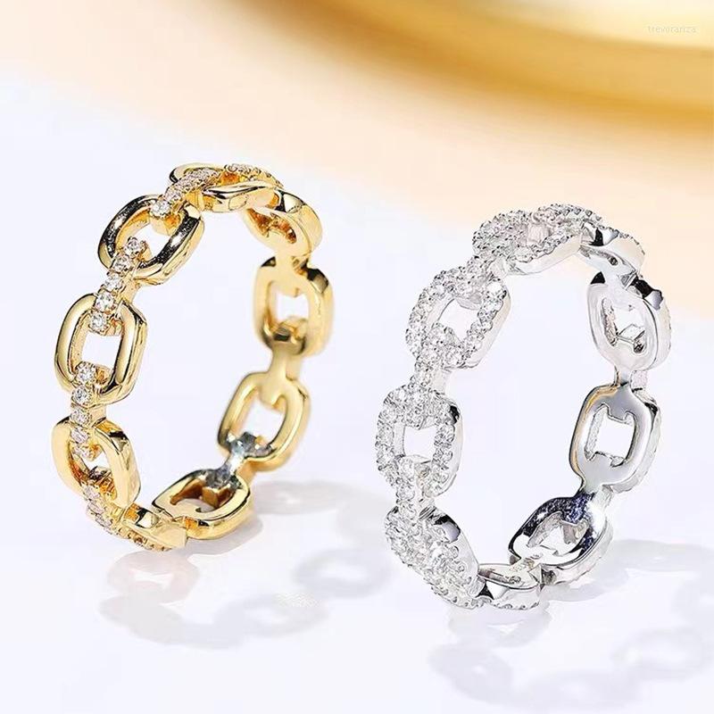 

Cluster Rings Eternity Chain Finger Ring Zircon 925 Sterling Silver Engagement Wedding Band For Women Birthday Party Jewelry Gift