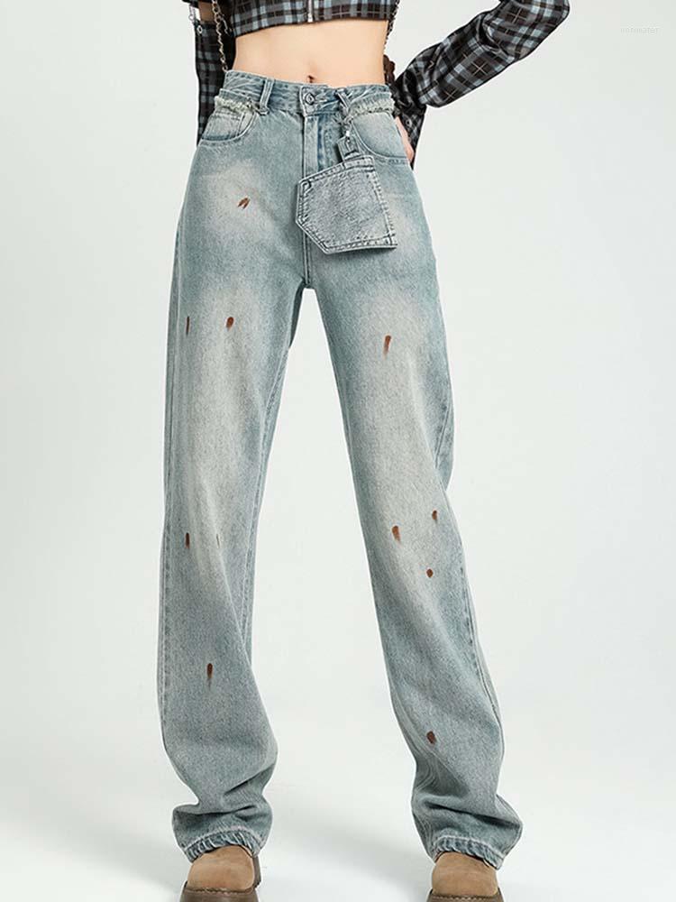 

Women's Jeans Fashion Streetwear Mopping Women 2022 High Waist Straight Baggy Vintage Denim Trousers Casual Classic Wide Leg Jean Pants, Blue