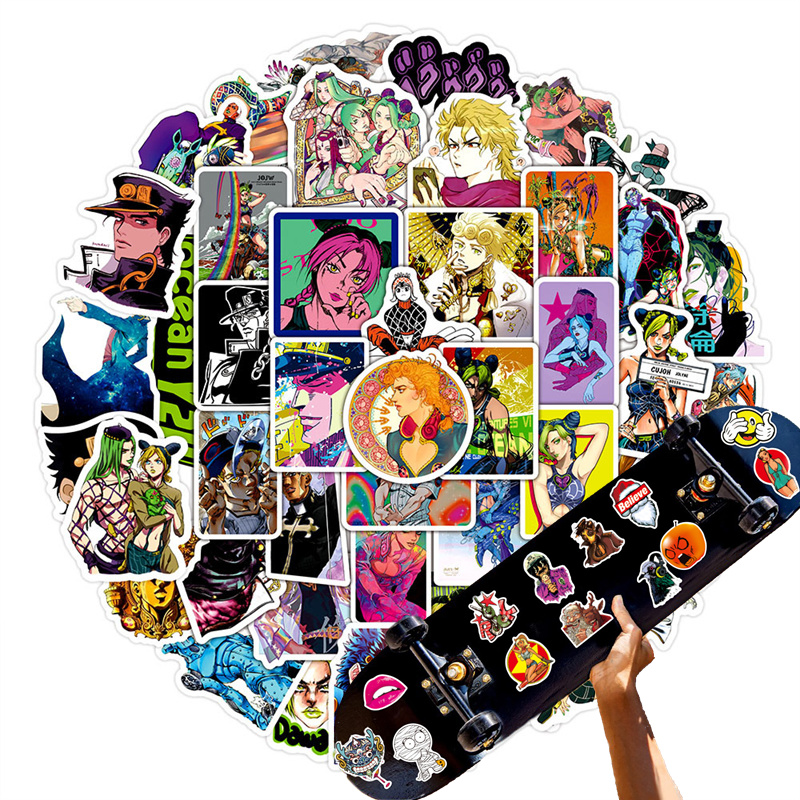 

50pcs JoJo's Bizarre Adventure sticker Animation Vinyl stickers Pack for Water Bottle Laptop Skateboard Motorcycle Waterproof Decals, Multi colors