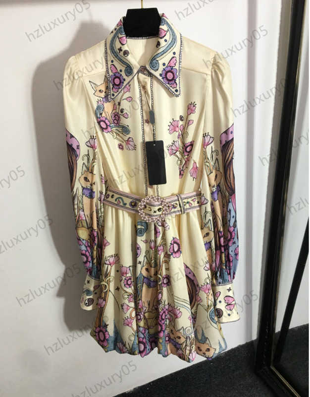 

Dresses Womens Designer Clothing Floral Animal Prints Belt Slim Dress Custom Made Buttons Lapel Puff Long Sleeves Maxiskit Fashion Brand Women Clothes 1970