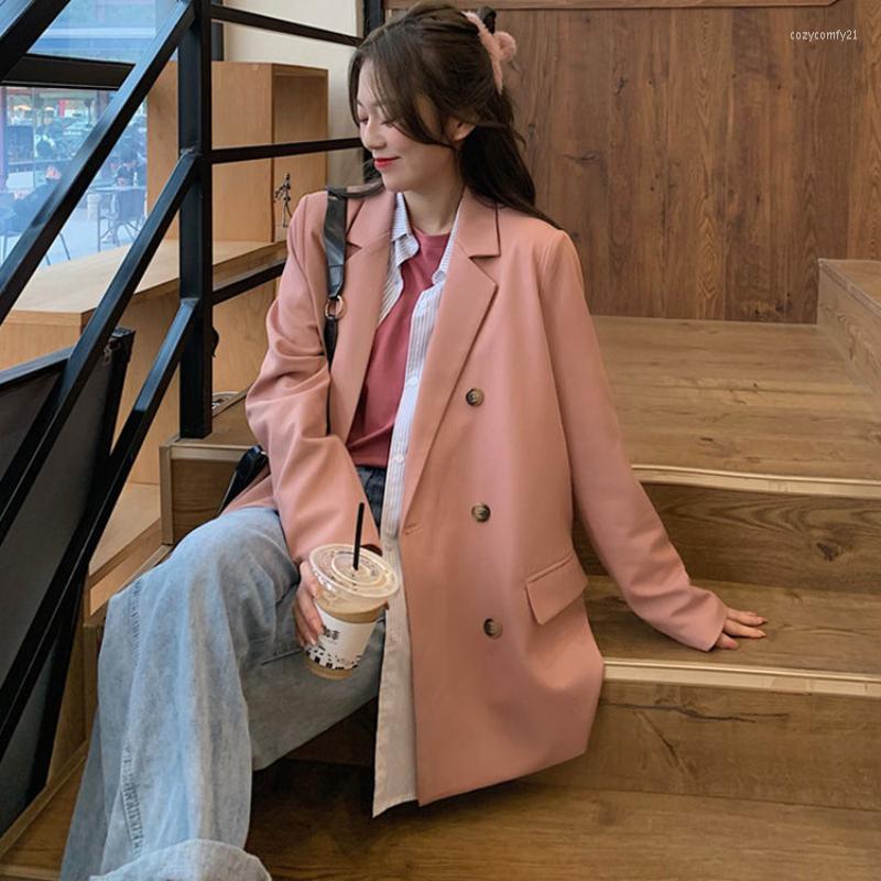 

Women' Suits ZHOUTAYLOR Blazer Women Sweet Office Lady Full Sleeve Tops Femme Notched Collar Loose Double Breasted Coat Female, Black
