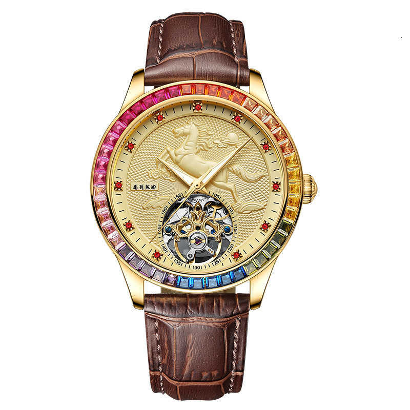watch wrist New Rainbow Di Men&#039;s Fully Automatic Mechanical Watch Tourbillon Leather Waterproof Ma Chenggong Male Carving-image-825403890