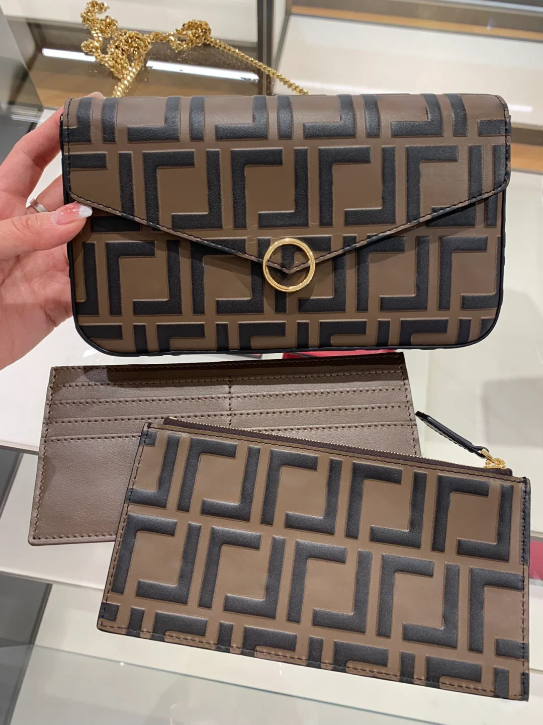 

Fashion chain 3 piece set POCHETTE FeLICIE bag baguette brand luxury designer hobo women shoulder Tote clutch Crossbody toiletry flap envelope handbags Wallet bags, Carton