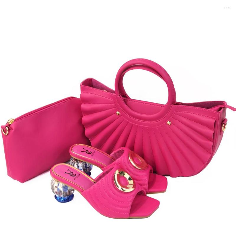 

Dress Shoes Summer 2022 African Selling Italian Design Est Ladies And Bag Set Decorated With Rhinestone In Fuchsia Color For Party, Black