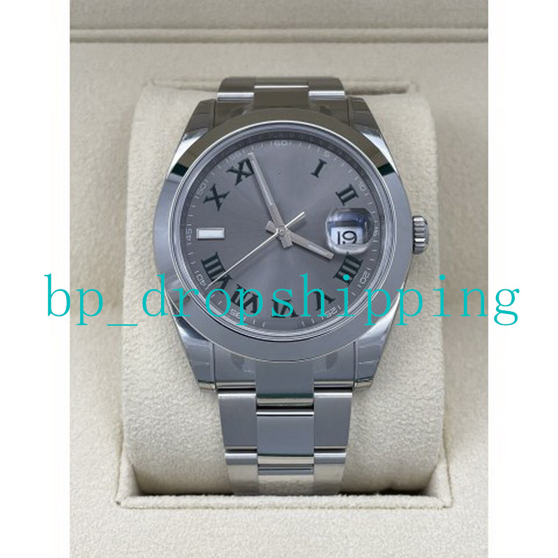 

Top Grade Men's Watch 41mm Dark grey dial Slate Roman Wimbledon Watches Stainless Steel Green Sapphire Glass Luminous Business Self-wind Fashion Wristwatch, Add box