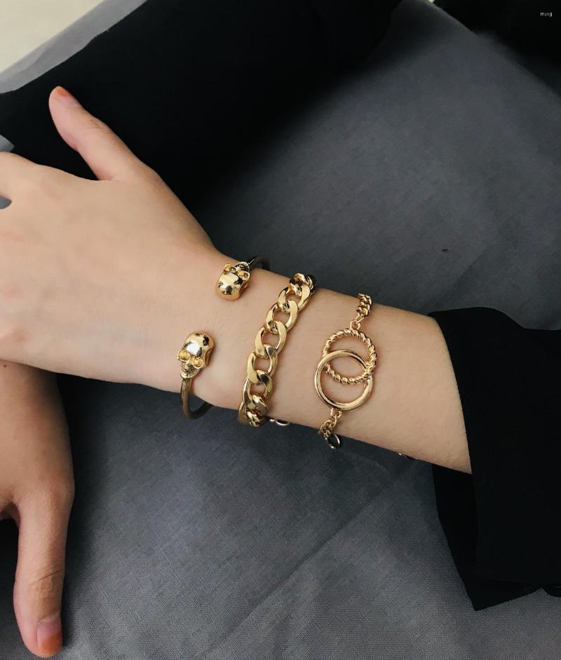 

Link Bracelets Vintage Punk Hip Hop Style Skull Chain Multilayer Bangles For Women Charm Sets Jewelry Gifts