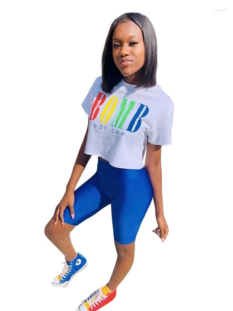

Women' Tracksuits 2022 Casual 2 Piece Set Summer Letter Print Gray Tee And Royal Blue Sheath Short Pants Street Wear Women Outfit DFM6077, White