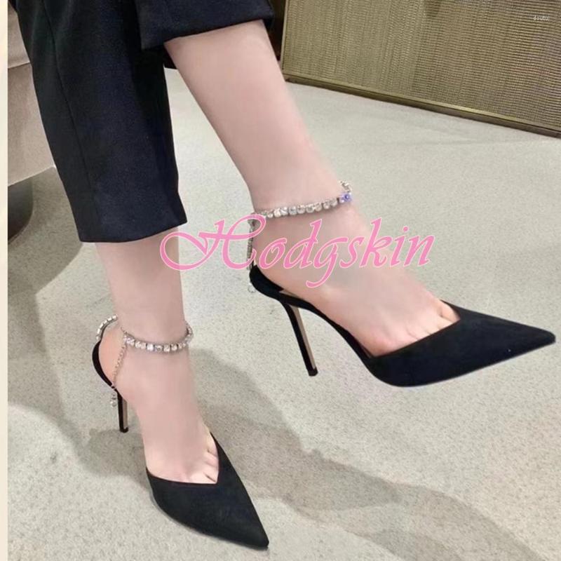 

Dress Shoes Slingback Pointy Toe Pumps Ankle Strap Buckles Crystal Women Thin High Heels Solid Silk Summer Party Wedding Shoe, Picture shown