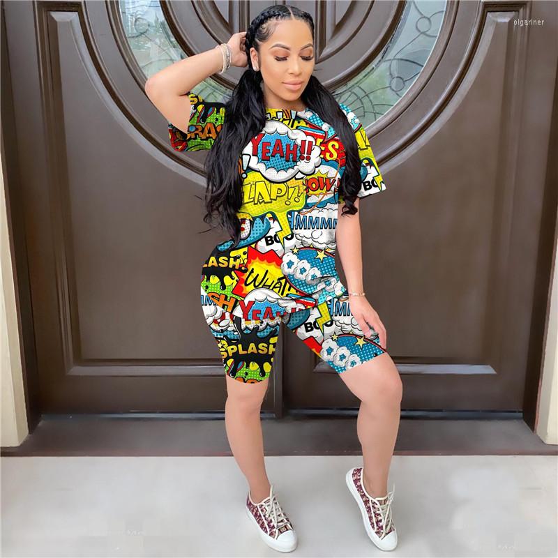 

Women' Tracksuits Fashion Women' Summer -selling Models Recommend Short-sleeved Round Neck Straight Print Street Trend Shorts Set, Multi