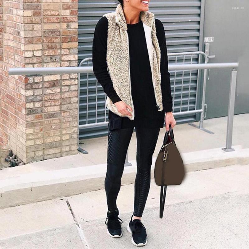 

Women's Vests Fashion Women Waistcoat Loose Vest Coat Solid Color Lady Winter Thermal Thick Fluffy Cold Resistant, Black