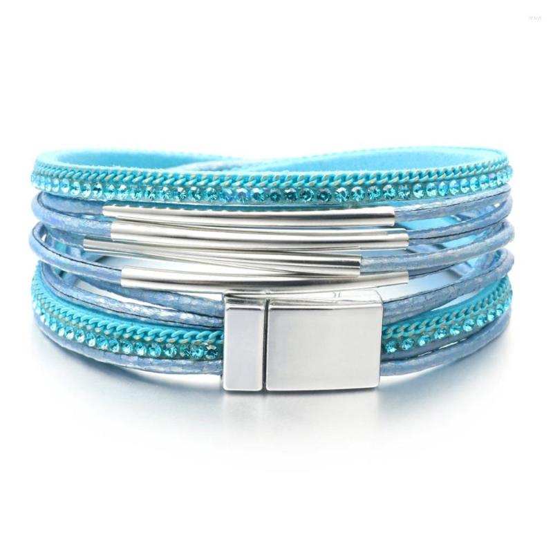 

Link Bracelets Multiple Layers Leather For Woman Fashion Pulsera Mujer Charm Bracelet Gifts Silver PlatedClasp Bangles