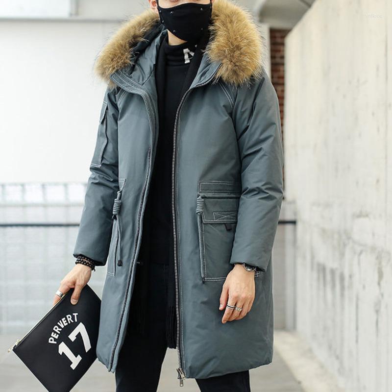 

Men's Down Korean Fashion Fake Fur Collar Hooded Coat Men Warm 2022 Winter Duck Jacket Long Clothing Abrigo Largo Hombre, Black