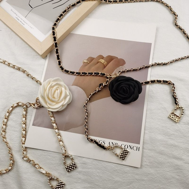 

Women Fashion Designer Waist Chain Belts Luxury Brand Classic Letters Flowers Waist Chains High Quality Metal Golden Buckle Waistbands, Gold