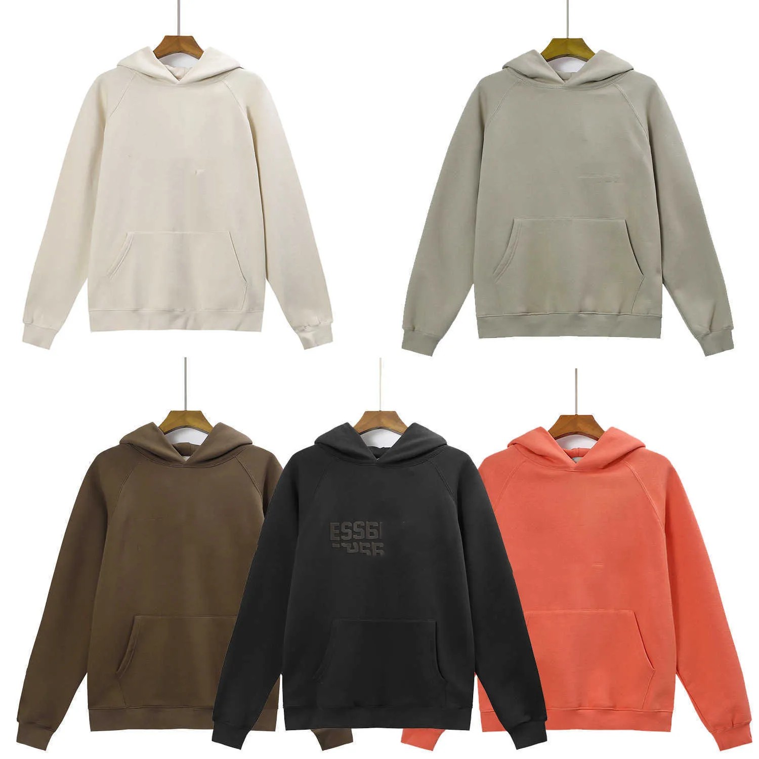 

Fp0q Men' and Women' Hoodies Sweatshirts 2022 Fashion North American High Street Brand Ess Season 8 Flocking on Chest, Coral red