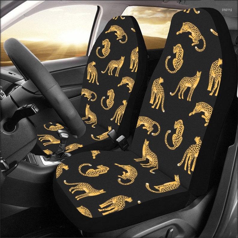 

Car Seat Covers Cheetah Print 2 Pc Animal Leopard Pattern Front Vehicle SUV Protector Designer Women Acce