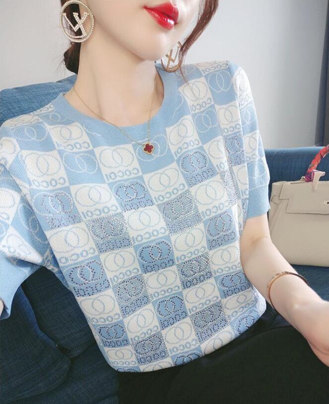 

Women's Knits Tees Brand Knitted T Shirt Top Tees Short Sleeve Solid Women O-Neck T -Shirts Fashion Slim Knitwear T-Shirt Tops